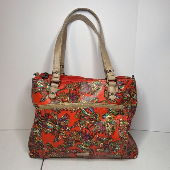 Sakroots Orange Bird Monogram Multicolor Satchel Shoulder Bag Womens Designer - Picture 1 of 12